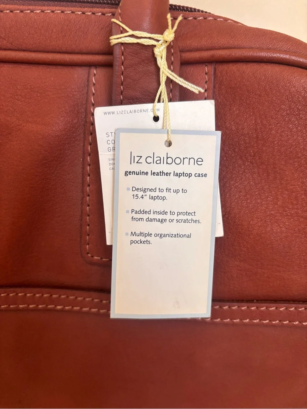 New Liz Claiborne Leather Laptop Case bag carrier Brown Brandy Color